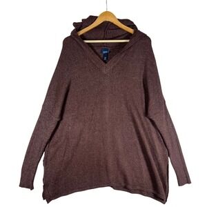 Daytrip BOHO Hoodie Sweater‎ Size S/M Brown V Neck Long Sleeve Knit Pullover